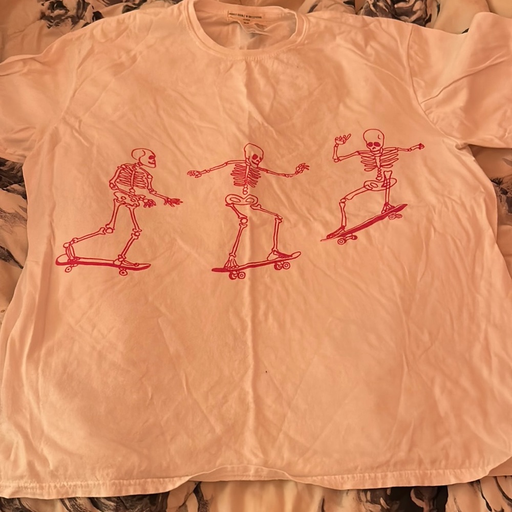 Urban Outfitters Pink Skeleton T-Shirt! Great Condition! One Size!